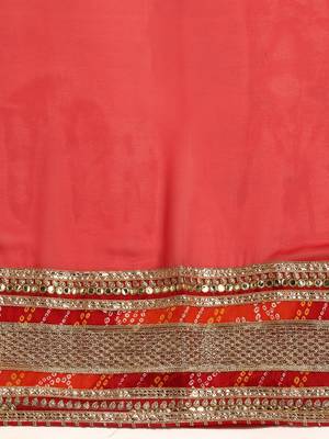 red red & orange bandhani embroidered poly georgette designer bandhani saree 3