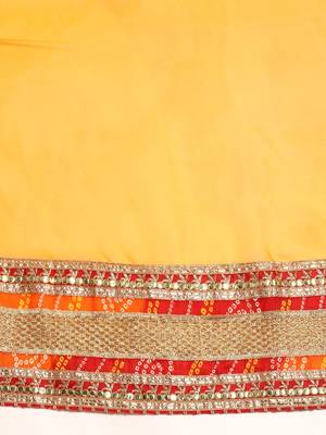 pink pink & yellow bandhani embroidered poly georgette designer bandhani saree 3