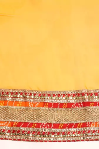 pink pink & yellow bandhani embroidered poly georgette designer bandhani saree