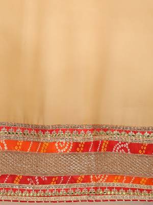 beige beige & red bandhani embroidered poly georgette designer bandhani saree 3