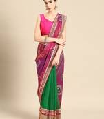 green green & pink bandhani embroidered poly georgette designer bandhani saree