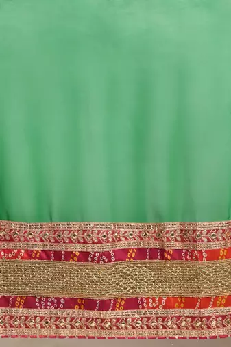 green green & pink bandhani embroidered poly georgette designer bandhani saree