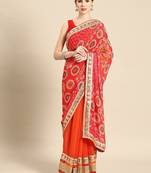 red red bandhani embroidered poly georgette designer bandhani saree