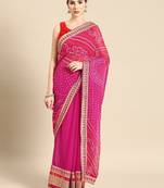 pink pink bandhani embroidered poly georgette designer bandhani saree