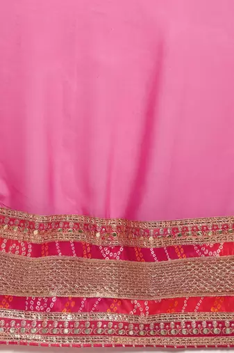 pink pink bandhani embroidered poly georgette designer bandhani saree