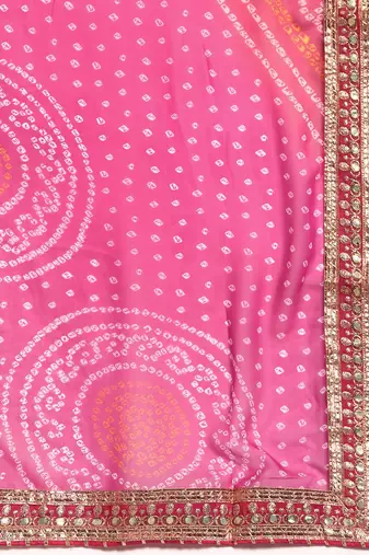 pink pink bandhani embroidered poly georgette designer bandhani saree