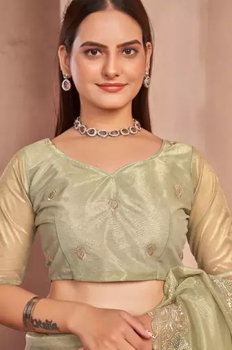 green embellished embroidered organza saree