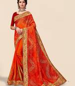 Orange bandhani printed sequinned saree
