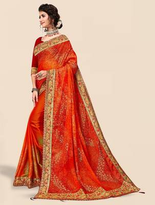 Orange bandhani printed sequinned saree 2