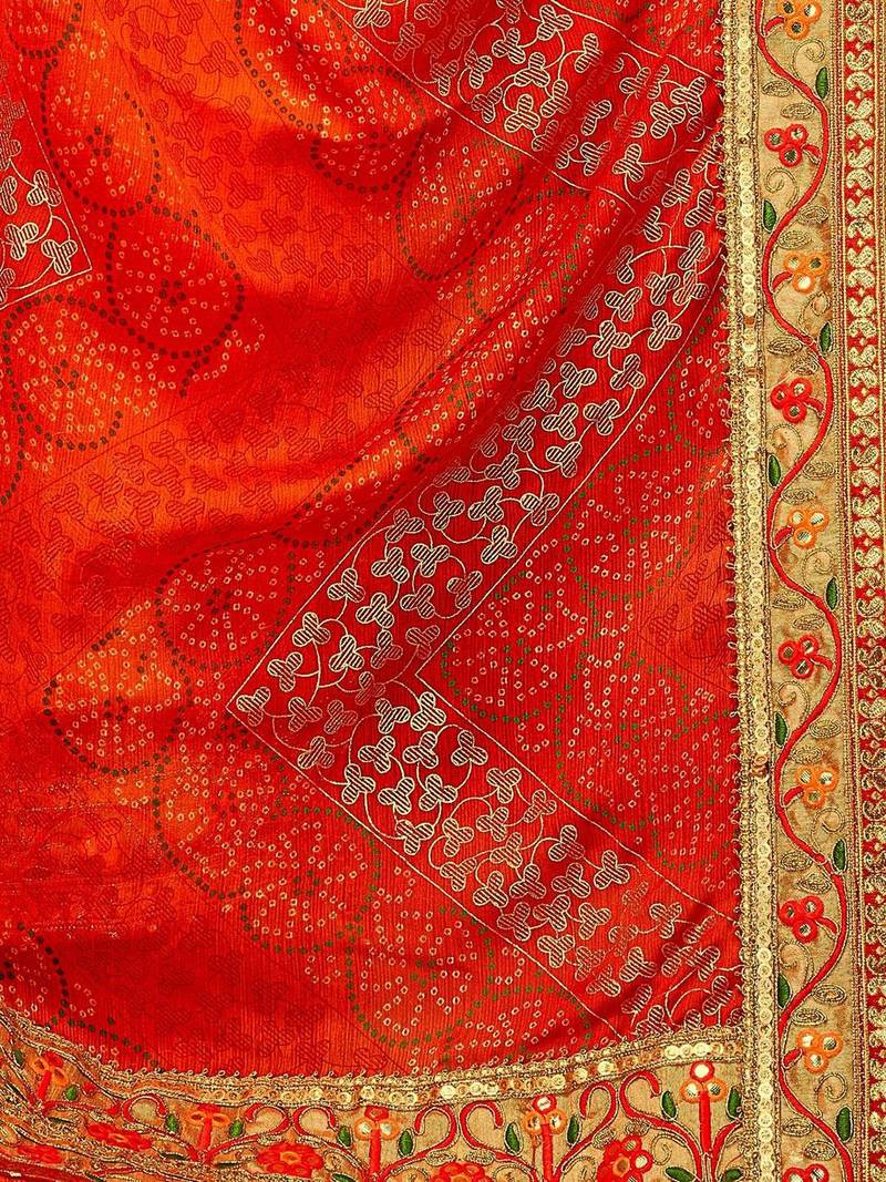 Orange bandhani printed sequinned saree