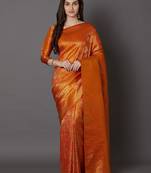 orange orange silk blend woven design banarasi saree