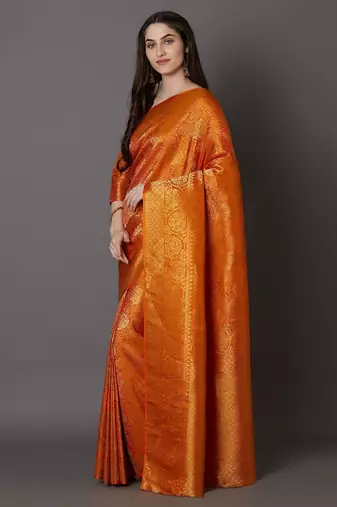 orange orange silk blend woven design banarasi saree