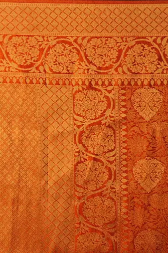 orange orange silk blend woven design banarasi saree