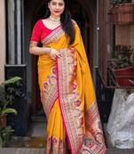 yellow ethnic motifs woven design zari banarasi saree