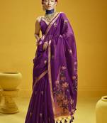 Purple munga cotton blend handloom weaving casual wear saree