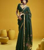 Green munga cotton blend handloom weaving casual wear saree