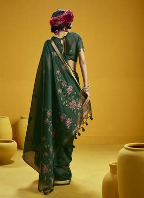 Green munga cotton blend handloom weaving casual wear saree 2