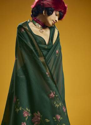 Green munga cotton blend handloom weaving casual wear saree 3