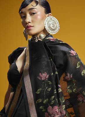 Black munga cotton blend handloom weaving casual wear saree 4