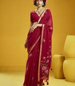 Red munga cotton blend handloom weaving casual wear saree