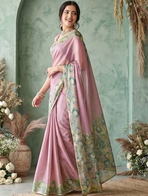 rose ethnic motifs aari work poly chiffon saree 3