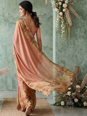 peach ethnic motifs aari work poly chiffon saree 2