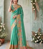 sea_green aari work poly chiffon saree