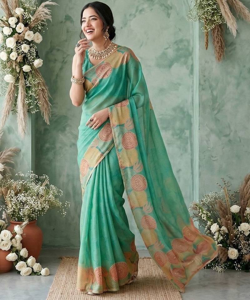sea_green aari work poly chiffon saree
