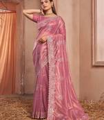 pink embellished embroidered organza saree