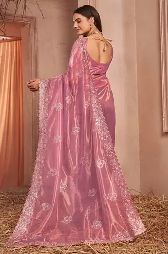 pink embellished embroidered organza saree