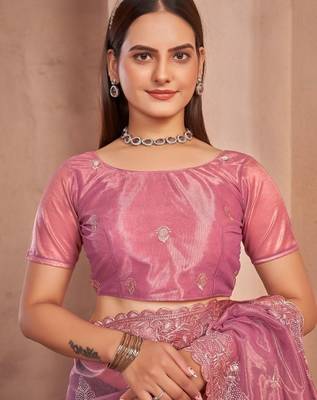 pink embellished embroidered organza saree 5