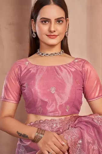 pink embellished embroidered organza saree