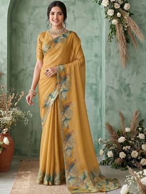 yellow poly chiffon saree 1