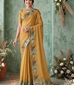 yellow poly chiffon saree