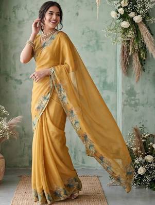 yellow poly chiffon saree 5