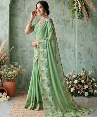 Sea green aari work poly chiffon saree 3