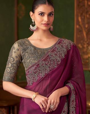magenta embellished sequinned  saree 1