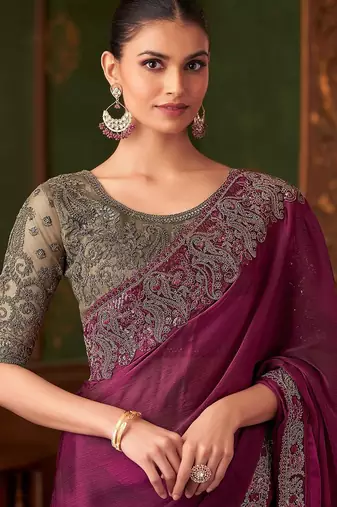 magenta embellished sequinned  saree