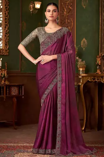 magenta embellished sequinned  saree