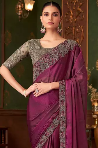 magenta embellished sequinned  saree