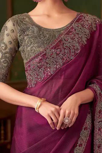 magenta embellished sequinned  saree