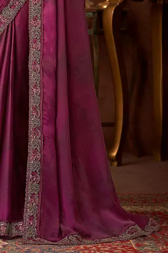 magenta embellished sequinned  saree