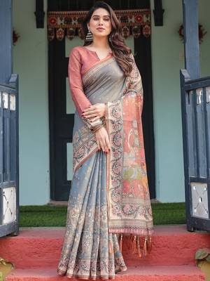 Grey ethnic motifs pure cotton handloom saree 2