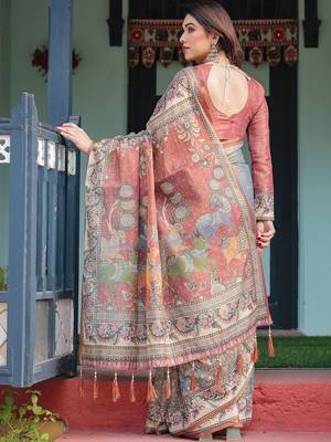 Grey ethnic motifs pure cotton handloom saree 3