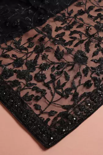 black embellished embroidered net designer saree