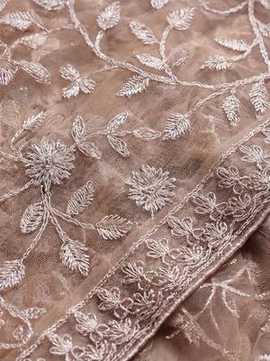 beige embellished embroidered net designer saree 4