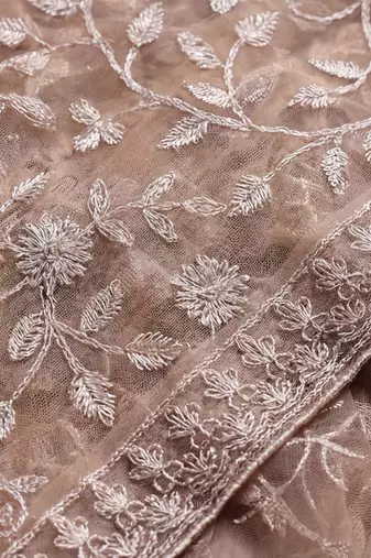 beige embellished embroidered net designer saree