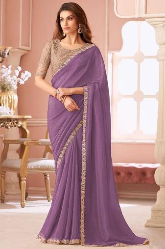 lavender sequinned pure georgette saree
