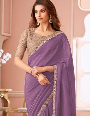 lavender sequinned pure georgette saree 3