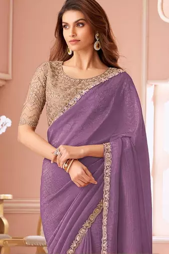 lavender sequinned pure georgette saree